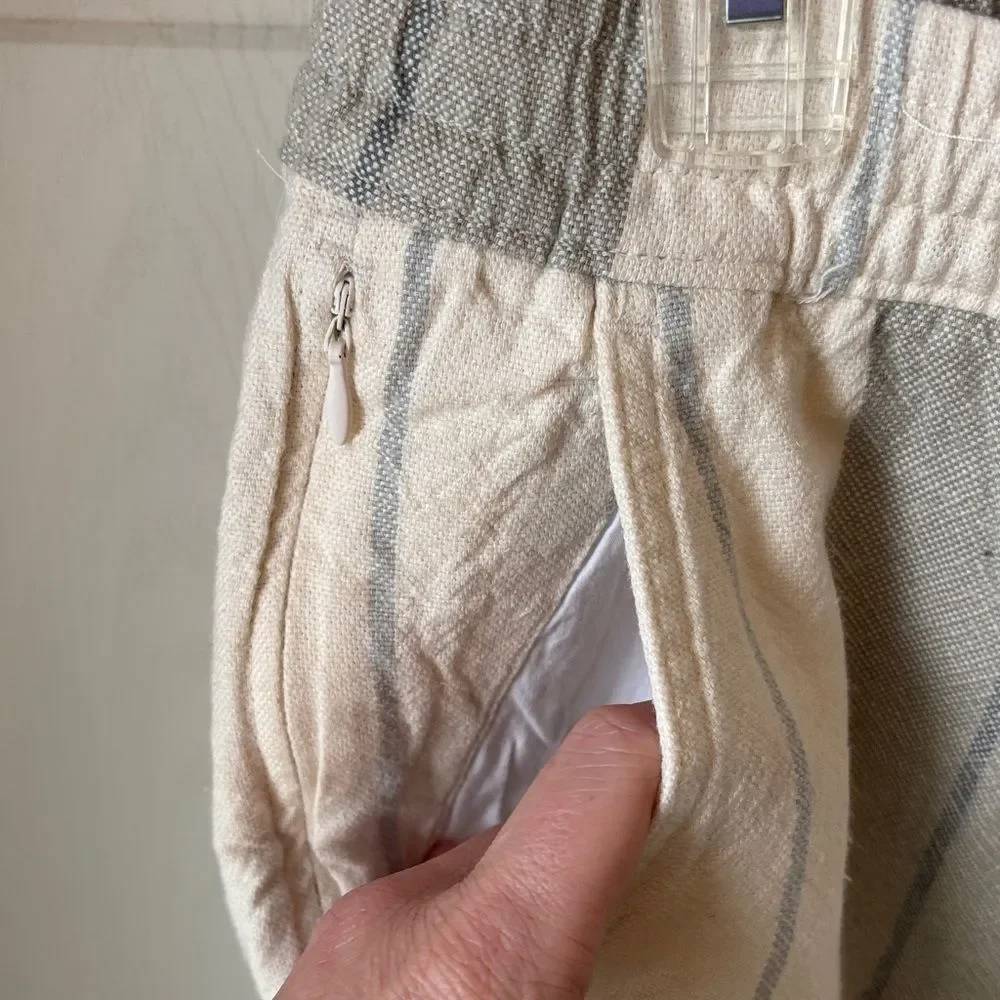 Abercrombie Men lightweight Striped Cream linen cotton blend drawstring Shorts M
